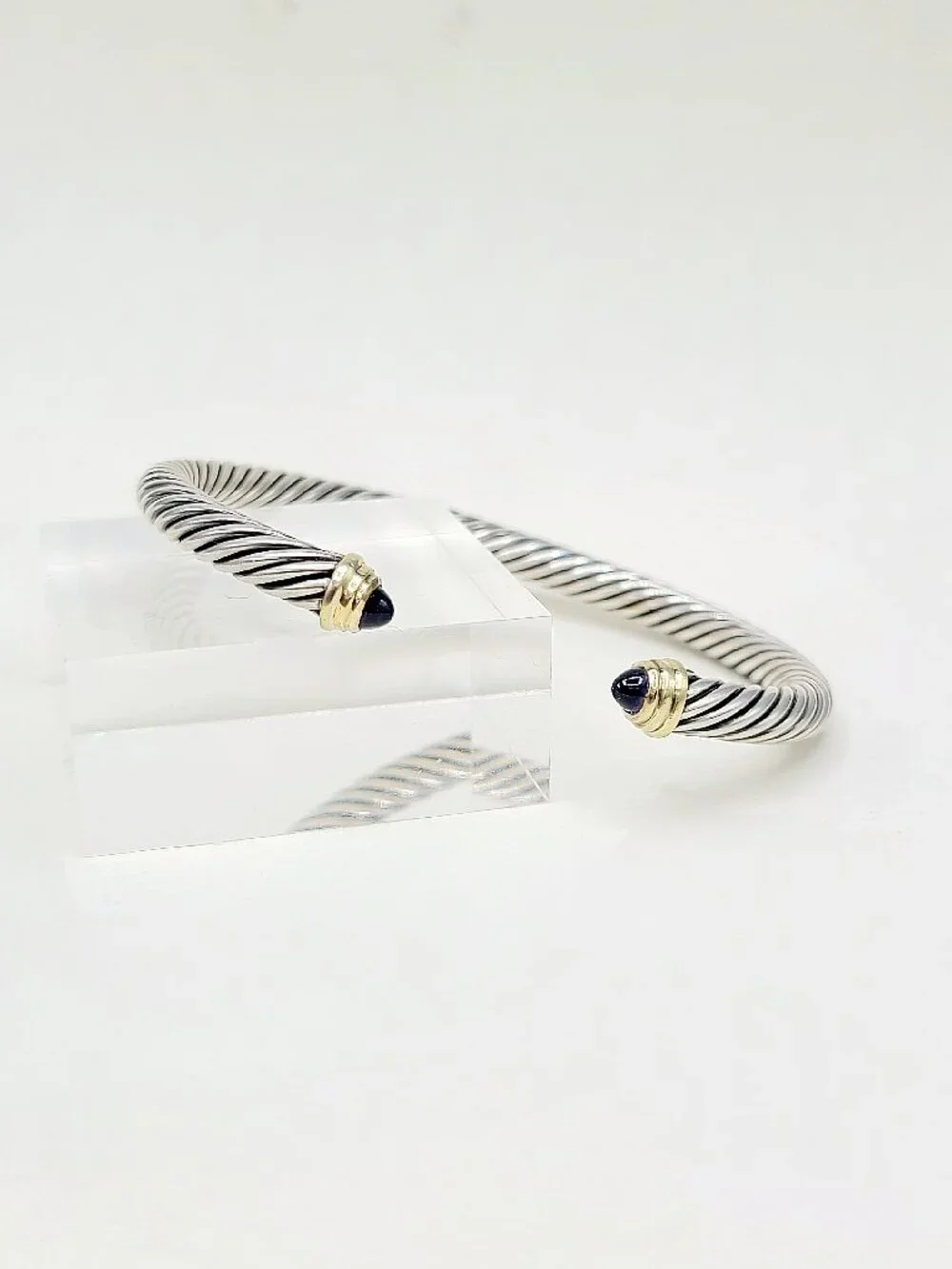David Yurman Cable Cuff Bracelet w/ Iolite & 14K Yellow Gold - 5mm - Size Medium